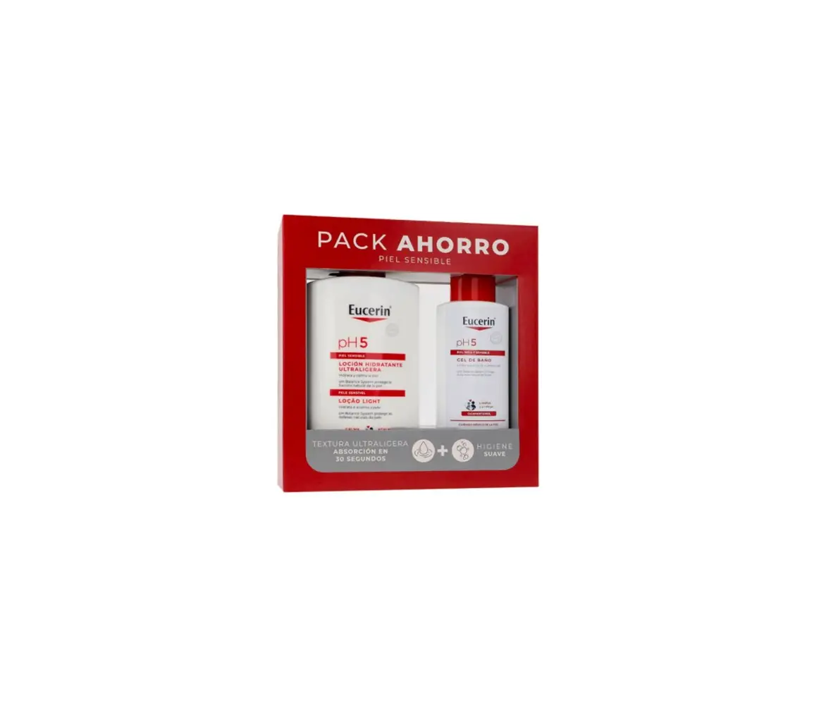 EUCERIN PACK PH5 LOCION HIDRATANTE ULTRALIGERA 1LITRO REGALO GEL BAÑO 200 ML