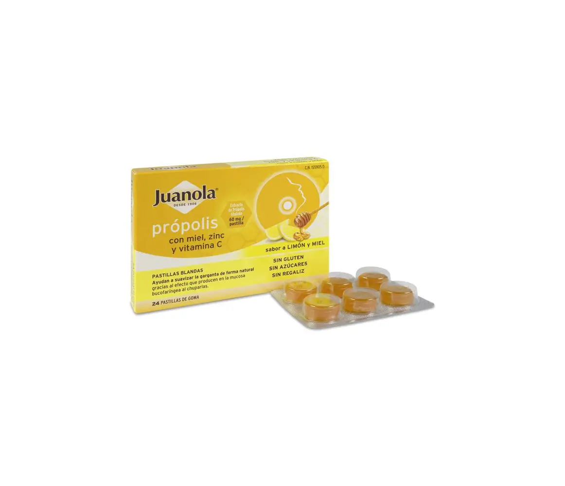 JUANOLA PROPOLIS LIMON MIEL ZINC 24 PASTILLAS GOMA